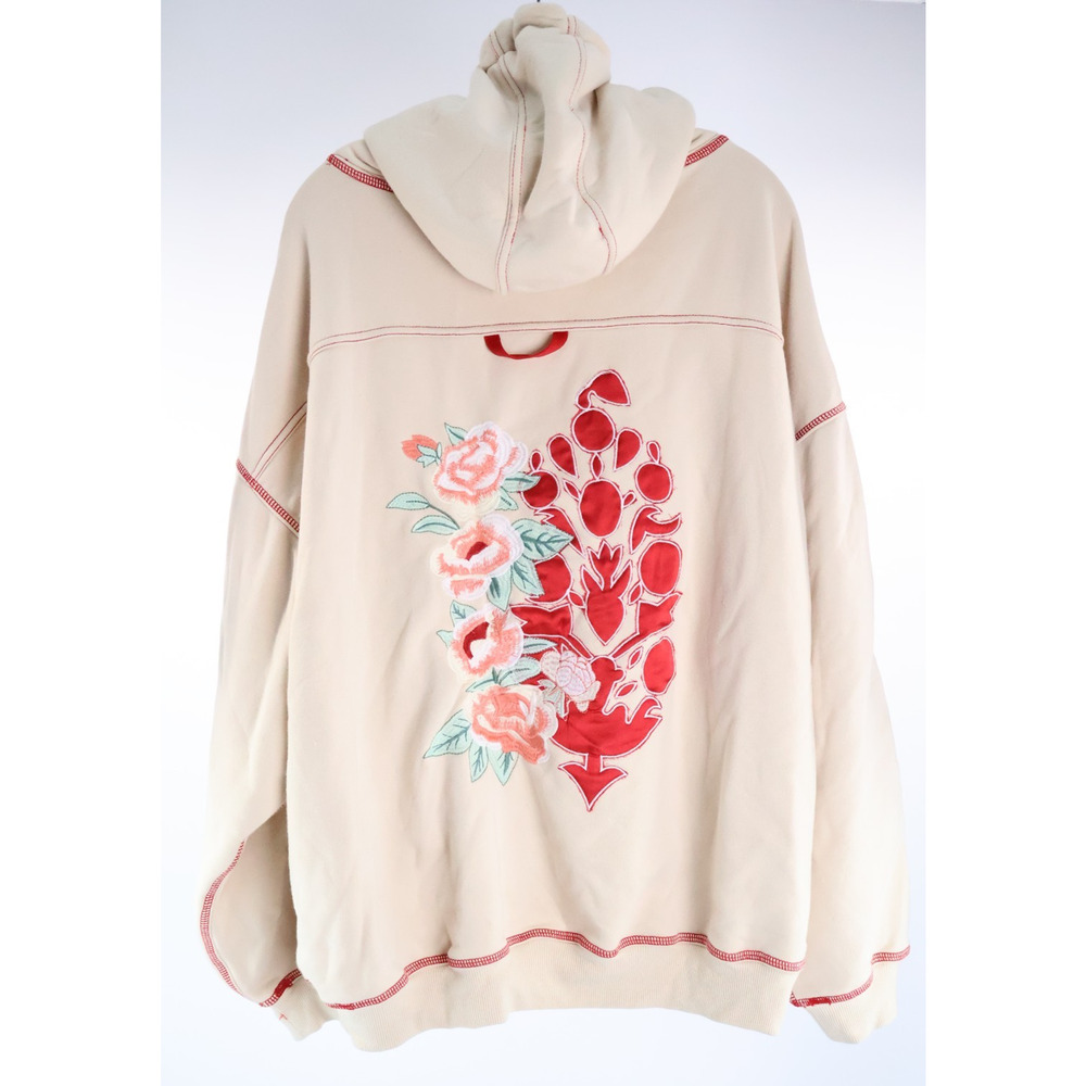 Free People Final Call Rose Logo Hoodie Floral Embroidered Sweatshirt Jacket M